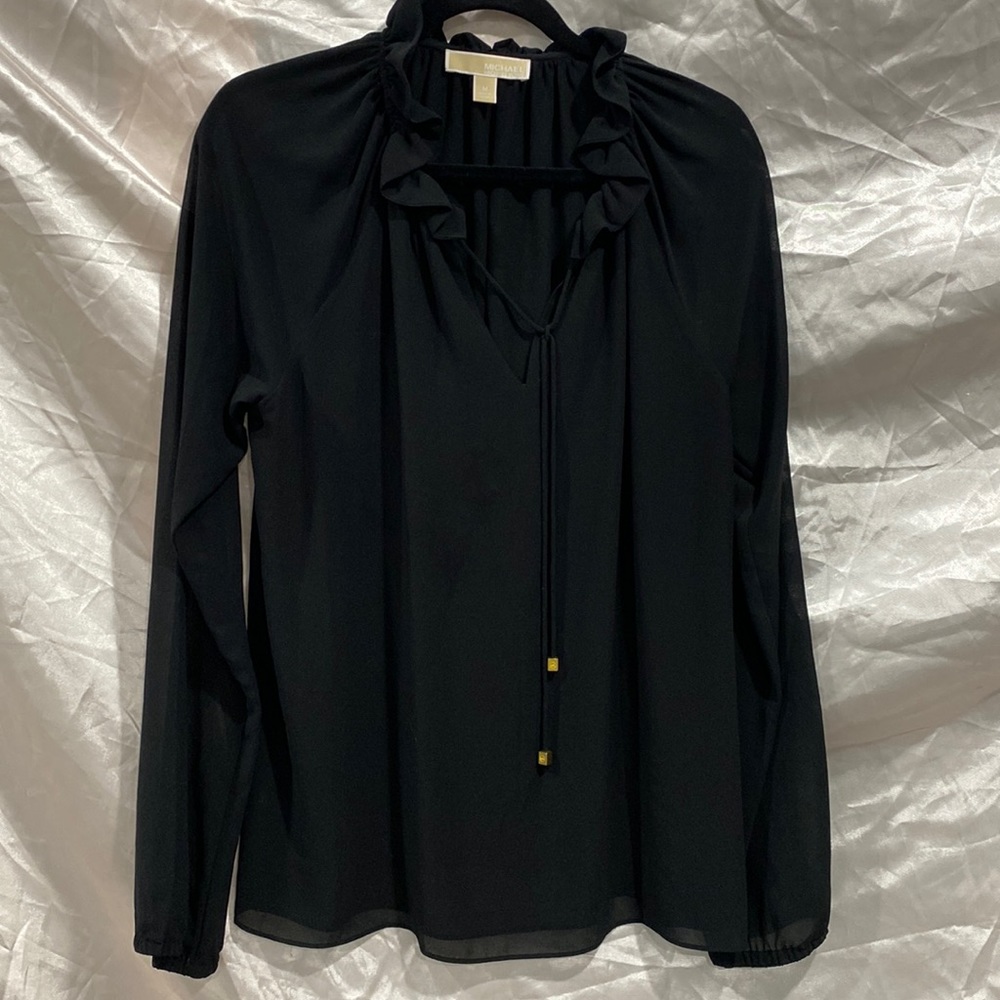 Michael Kors black long sleeve tie top